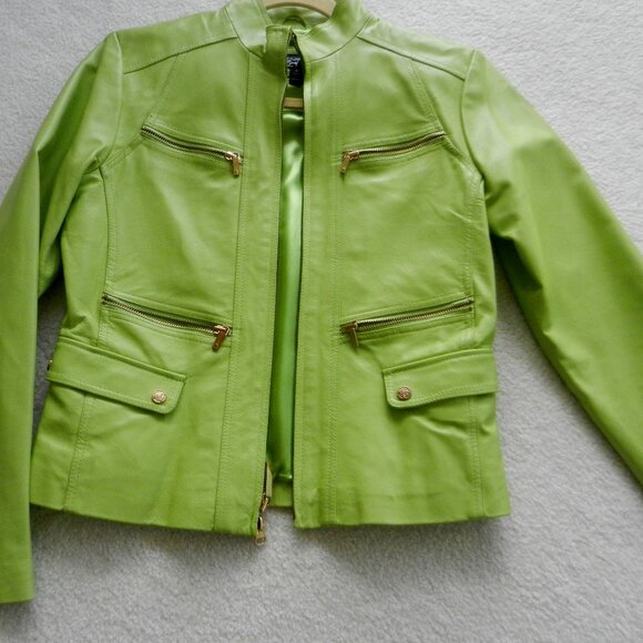 Leather jacket, by Rivet, lime green, size S - Picture 1 of 11